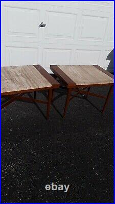 $100 DOWN! Drexel Rare Mid Century Modern Gorgeous Wood & Marble Top End Tables