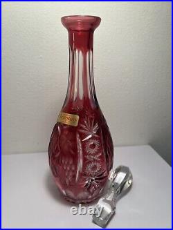 12 Rare NACHTMANN TRAUBE Cut To Clear GRAPEVINE DECANTER ENGRAVED RUBY RED MINT