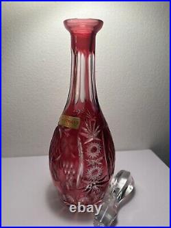 12 Rare NACHTMANN TRAUBE Cut To Clear GRAPEVINE DECANTER ENGRAVED RUBY RED MINT