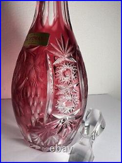 12 Rare NACHTMANN TRAUBE Cut To Clear GRAPEVINE DECANTER ENGRAVED RUBY RED MINT