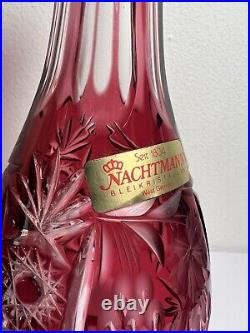 12 Rare NACHTMANN TRAUBE Cut To Clear GRAPEVINE DECANTER ENGRAVED RUBY RED MINT