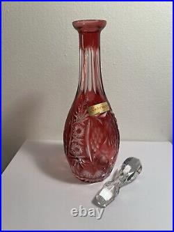 12 Rare NACHTMANN TRAUBE Cut To Clear GRAPEVINE DECANTER ENGRAVED RUBY RED MINT