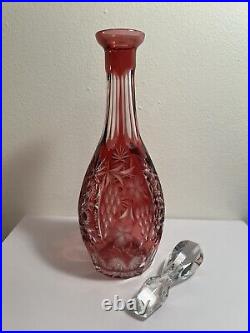 12 Rare NACHTMANN TRAUBE Cut To Clear GRAPEVINE DECANTER ENGRAVED RUBY RED MINT