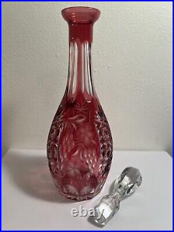 12 Rare NACHTMANN TRAUBE Cut To Clear GRAPEVINE DECANTER ENGRAVED RUBY RED MINT