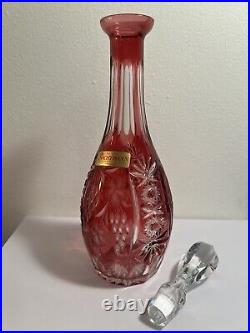 12 Rare NACHTMANN TRAUBE Cut To Clear GRAPEVINE DECANTER ENGRAVED RUBY RED MINT