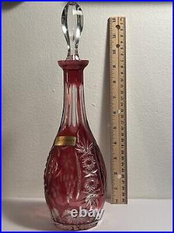 12 Rare NACHTMANN TRAUBE Cut To Clear GRAPEVINE DECANTER ENGRAVED RUBY RED MINT