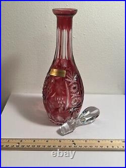 12 Rare NACHTMANN TRAUBE Cut To Clear GRAPEVINE DECANTER ENGRAVED RUBY RED MINT