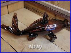 1930s EMPOLI ART GLASS WIDE MOUTH 13 FISH PURPLE AMETHYST CRAFTED IN ITALY RARE