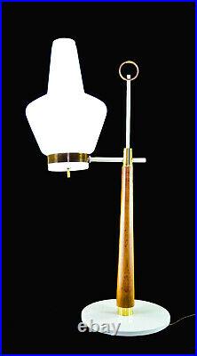 1950's GERALD THURSTON FOR LIGHTOLIER WALNUT AND FROSTED GLOBE TABLE LAMP-RARE