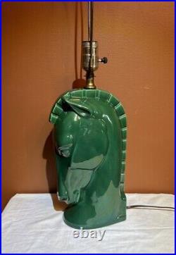 1950's MCM Ceramic Trojan Horse Head Desk Table Lamp Emerald Green Rare