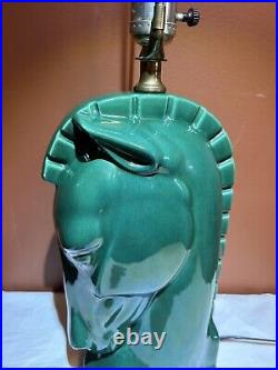 1950's MCM Ceramic Trojan Horse Head Desk Table Lamp Emerald Green Rare