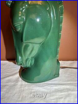 1950's MCM Ceramic Trojan Horse Head Desk Table Lamp Emerald Green Rare