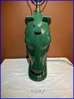 1950's MCM Ceramic Trojan Horse Head Desk Table Lamp Emerald Green Rare