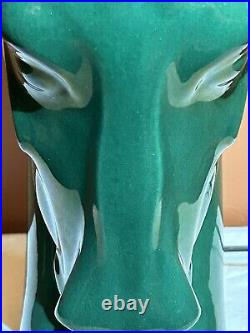 1950's MCM Ceramic Trojan Horse Head Desk Table Lamp Emerald Green Rare