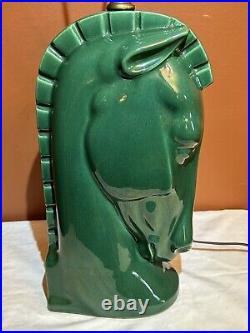 1950's MCM Ceramic Trojan Horse Head Desk Table Lamp Emerald Green Rare