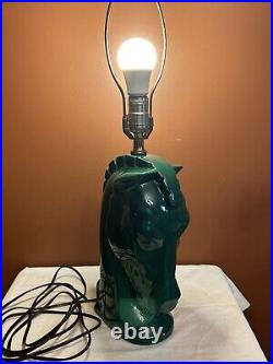 1950's MCM Ceramic Trojan Horse Head Desk Table Lamp Emerald Green Rare