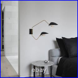 1950's Modern Wall Lamp with Dual Adjustable Arms and Black Shades Rare Creation