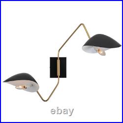 1950's Modern Wall Lamp with Dual Adjustable Arms and Black Shades Rare Creation