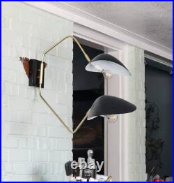 1950's Modern Wall Lamp with Dual Adjustable Arms and Black Shades Rare Creation