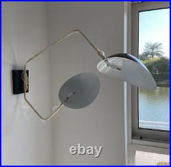 1950's Modern Wall Lamp with Dual Adjustable Arms and Black Shades Rare Creation