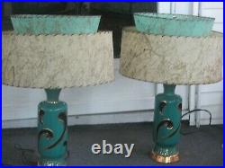 1950s Mid Century Modern table Lamps atomic fiberglass shades RARE matched pair