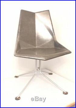 1959 MCM Fiberglass Origami Chair Faceted Form Paul McCobb Grey Rare Steel Base