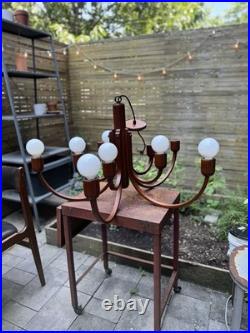 1960's Rare Danish Domus Teak Chandelier MCM