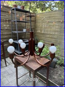 1960's Rare Danish Domus Teak Chandelier MCM