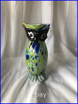 1960s Hand Blown Glass Owl Vase, Vintage Glass Birds Unique rare find