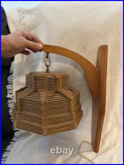 1960s RARE Mid-Century Modern popsicle stick Wall lamp sconce folk art Vtg light
