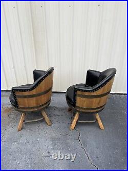 1960s Vintage Whiskey Barrel Chairs Black Bonded Barrels Rare Swivel MCM Western