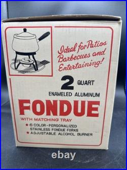 1970's Fondue Pot, Mid Century Modern Fondue Rare Mushrooms Design Blue NOS