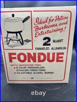 1970's Fondue Pot, Mid Century Modern Fondue Rare Mushrooms Design Blue NOS