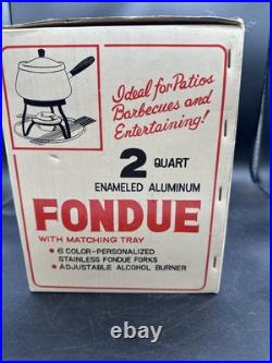 1970's Fondue Pot, Mid Century Modern Fondue Rare Mushrooms Design Blue NOS