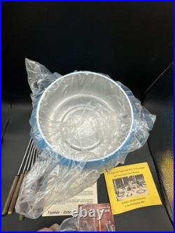1970's Fondue Pot, Mid Century Modern Fondue Rare Mushrooms Design Blue NOS
