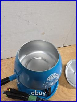 1970's Fondue Pot, Mid Century Modern Fondue Rare Mushrooms Design Blue lot