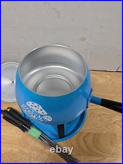 1970's Fondue Pot, Mid Century Modern Fondue Rare Mushrooms Design Blue lot