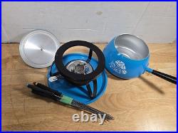 1970's Fondue Pot, Mid Century Modern Fondue Rare Mushrooms Design Blue lot