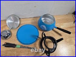 1970's Fondue Pot, Mid Century Modern Fondue Rare Mushrooms Design Blue lot