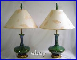 1-PAIR (2of) RARE LARGE ROYAL HAEGER FLAMBE DRIP-GLAZED MALLOW MCM TABLE LAMPS
