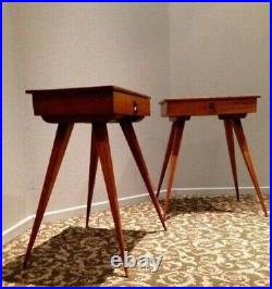 2 MID CENTURY DANISH MODERN TOOTHPICK TABLE SET Desk with Drawer Eames style RARE