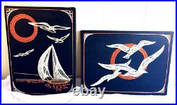 2 RARE Vintage Mid Century Modern Kitsch String Art Wall Hanging, 70's Matching