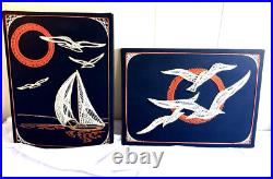 2 RARE Vintage Mid Century Modern Kitsch String Art Wall Hanging, 70's Matching