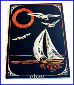 2 RARE Vintage Mid Century Modern Kitsch String Art Wall Hanging, 70's Matching