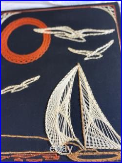 2 RARE Vintage Mid Century Modern Kitsch String Art Wall Hanging, 70's Matching