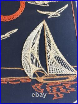 2 RARE Vintage Mid Century Modern Kitsch String Art Wall Hanging, 70's Matching
