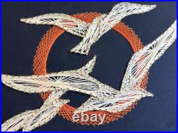 2 RARE Vintage Mid Century Modern Kitsch String Art Wall Hanging, 70's Matching