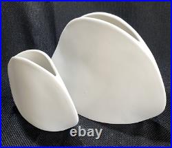 (2) Rare Mid Century Modern Matte White Minimalist Pocket Vase Japan Organic