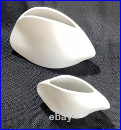 (2) Rare Mid Century Modern Matte White Minimalist Pocket Vase Japan Organic