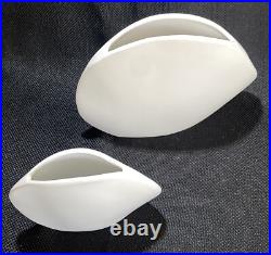 (2) Rare Mid Century Modern Matte White Minimalist Pocket Vase Japan Organic